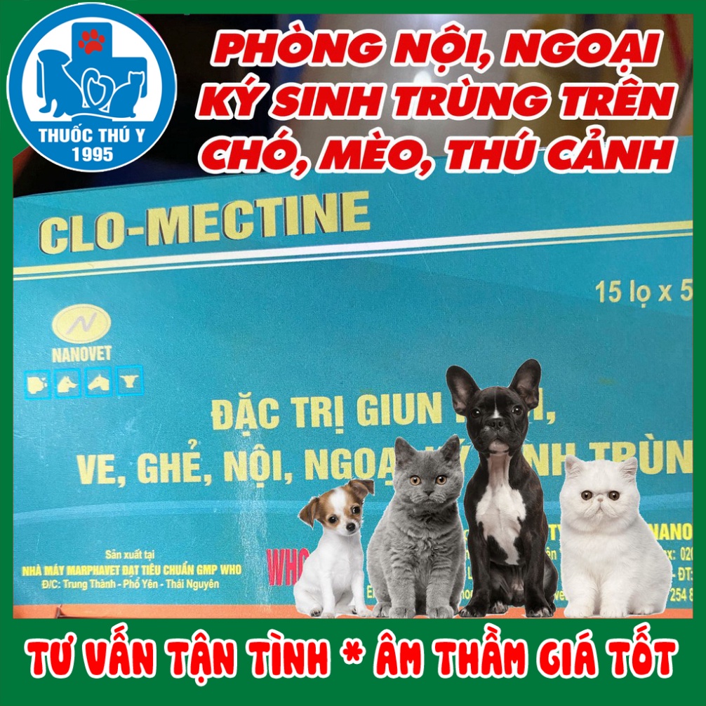 Hộp CLOMECTIN 5ml x 10 lọ   Nội ngo.ại k.ý s.inh tr.ùng trên chó, mèo, thú nhỏ, thu cảnh, thú y