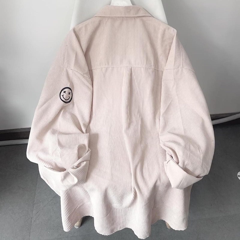 Áo sơmi nhung gân 2t Icon form rộng ullzang unisex [Ảnh thật ] 2t.clothes