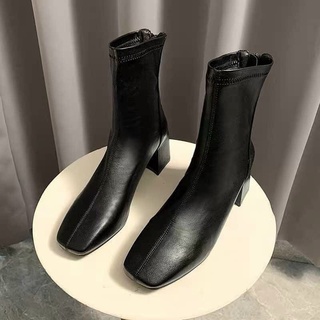 Bốt da nữ 5p, boots lửng da trơn cao cấp