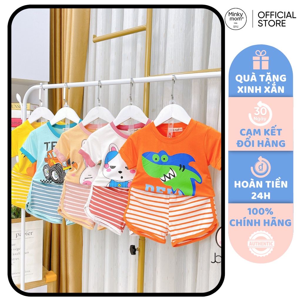 [SALE] Bộ Cộc Tay Cho Bé Trai, Bé Gái Minky Mom Vải Thun Lạnh Cá Mập Quần Kẻ, Đồ Bộ Cho Bé Mặc Nhà MKM2243