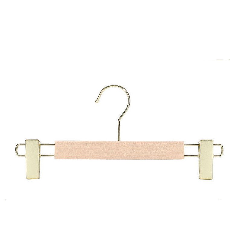 Móc Kẹp Gỗ Treo Quần Áo Gỗ Mộc Đầu Kẹp Xi Vàng Đầu Móc Mạ Vàng (10 móc)