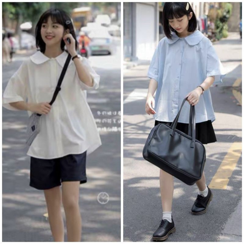 áo sơ mi cổ bẻ cộc tay ulzzang chất thô form rộng