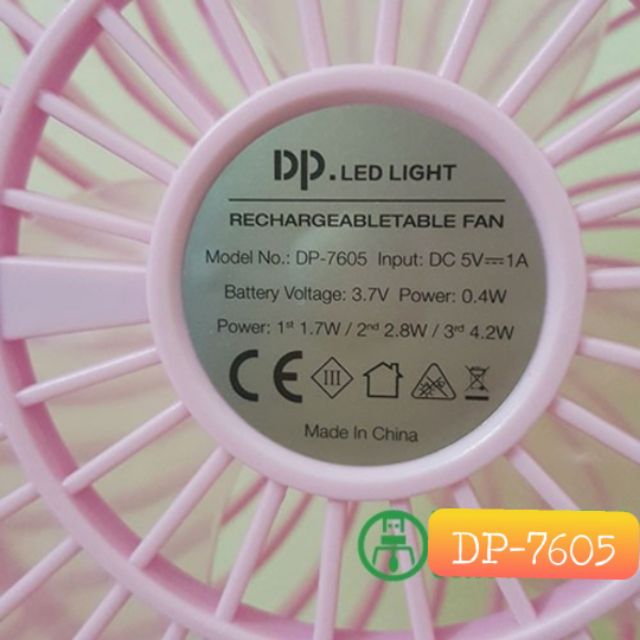 Quạt Sạc Tích Điện Có Đèn Led DP-7605