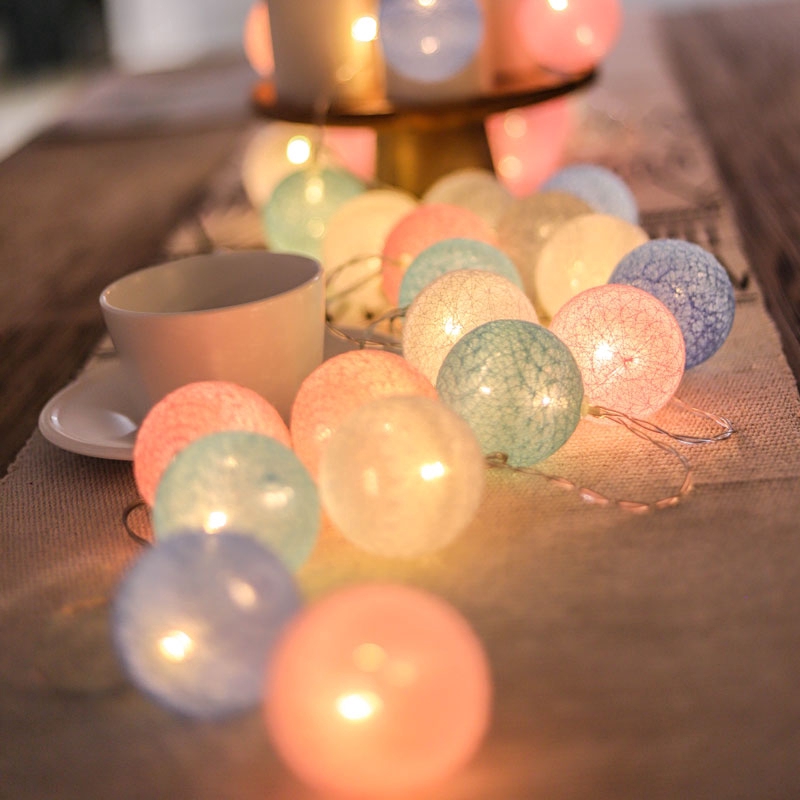 Dây Đèn Led 20 Bóng Hình Quả Cầu Cotton Trang Trí Tiệc