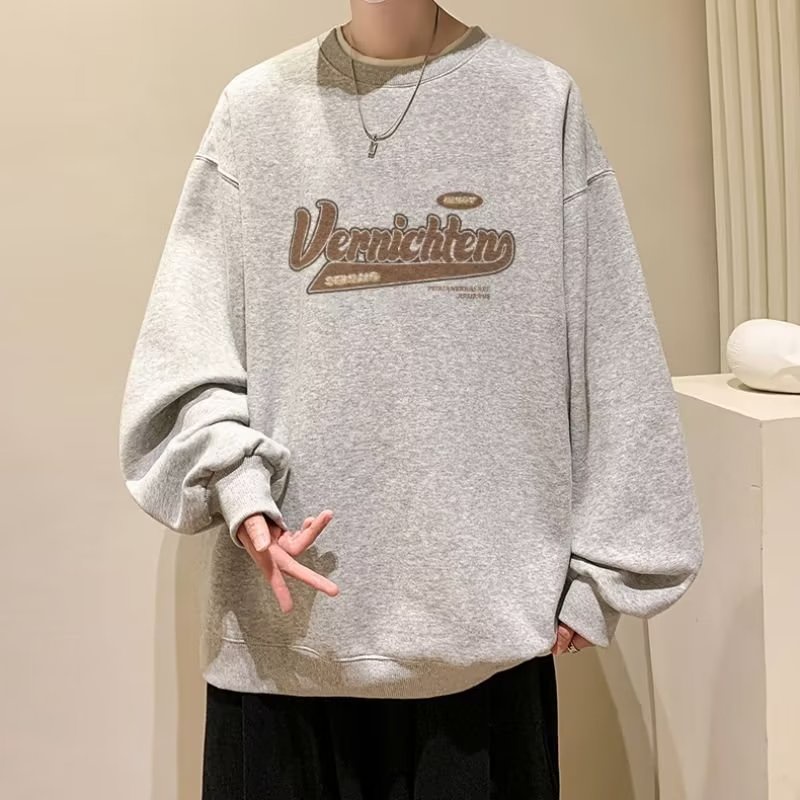 Áo Thun Tay Dài Cổ Tròn Dáng Rộng In Chữ Phong Cách Hàn Quốc Thời Trang Cho Nam Size M-5XL