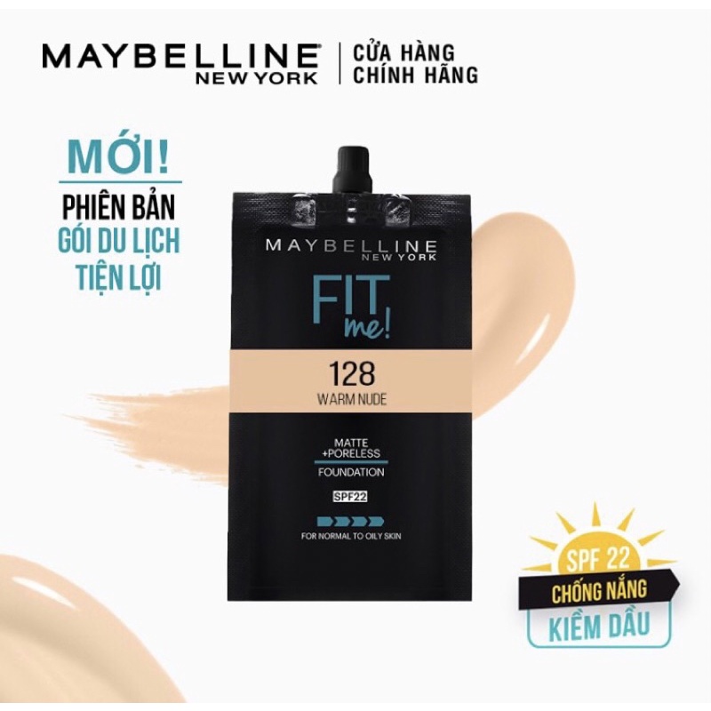 Kem nền mịn nhẹ kiềm dầu Fit Me dạng gói Maybeline New York Matte Poreless Foundation 5ml- màu 128 & 120