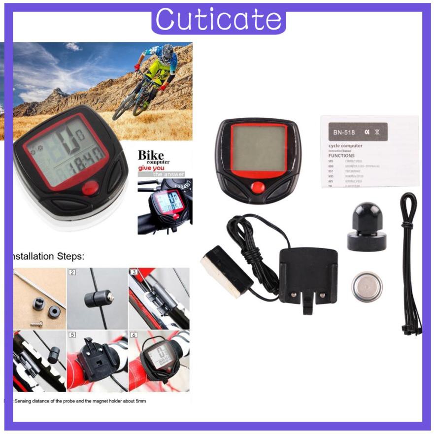 [CUTICATE] LCD Digital Bicycle Computer Kit Bike Backlight Speedometer Odometer 15 Function
