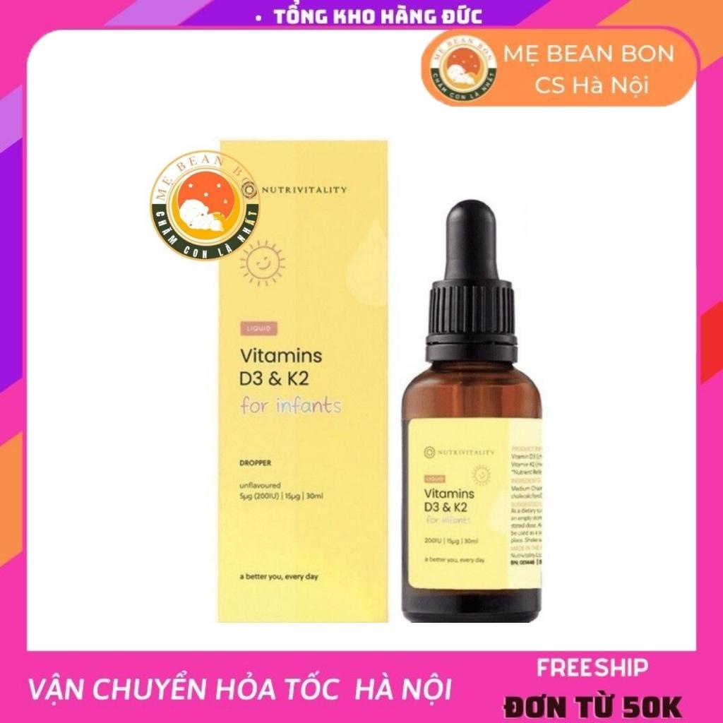 Vitamin d3 k2 mk7 Nutrivitality 30ml Anh Quốc cho bé từ sơ sinh giúp hấp thụ canxi phát triển chiều cao - mẹ bean bon