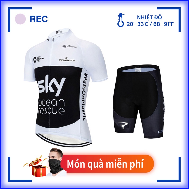 SKY Phong cách mới Thoải mái thoáng khí Quần áo đi xe đạp Pro Team Nam Màu trắng Tay ngắn Tay áo Bộ Áo đua Xe đạp