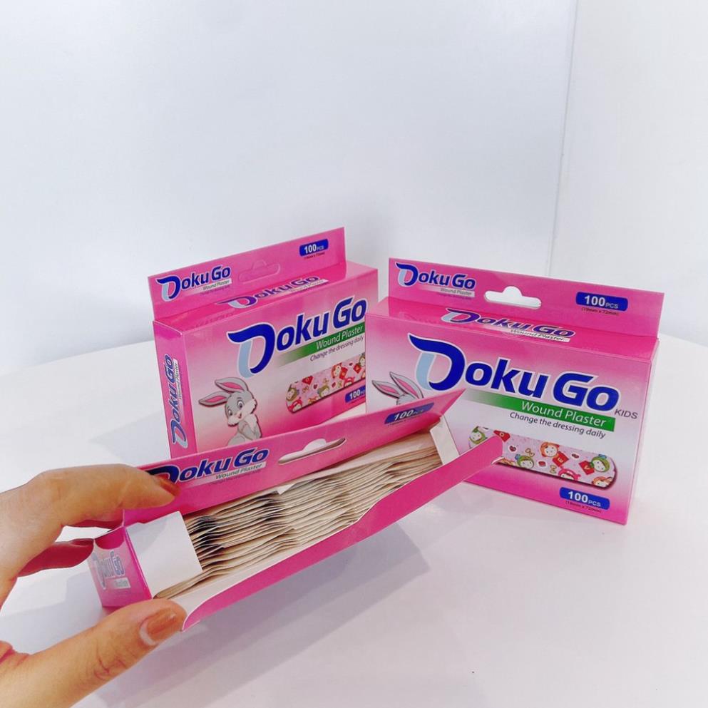 Băng keo cá nhân họa tiết DOKUGO - Hộp 100 miếng dễ thương - bé thích mê - Bán lẻ 1 bìa 5 miếng