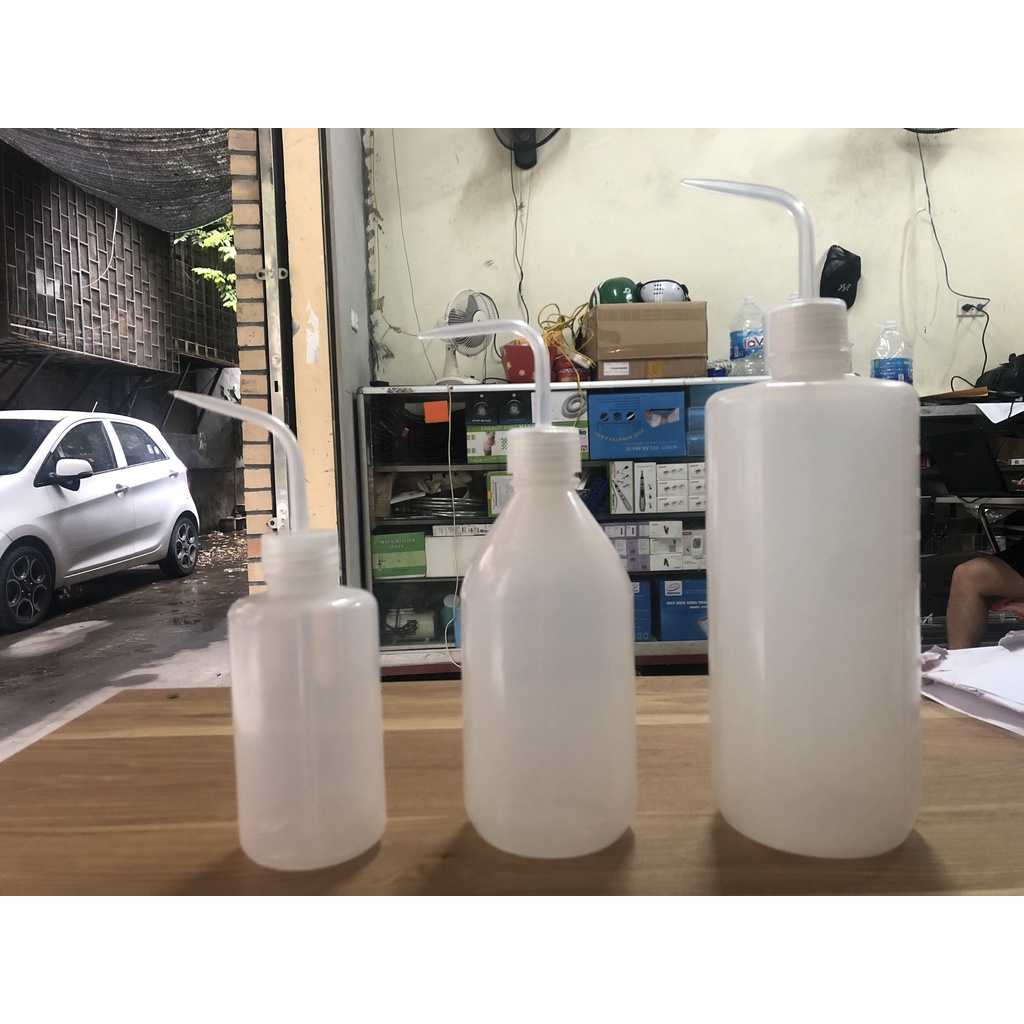 Bình tia nhựa trắng, thể tích 250ml-500ml-1000ml, nhựa PP, vòi cong tiện lợi, chứa nước cất, dung dịch tẩy rửa