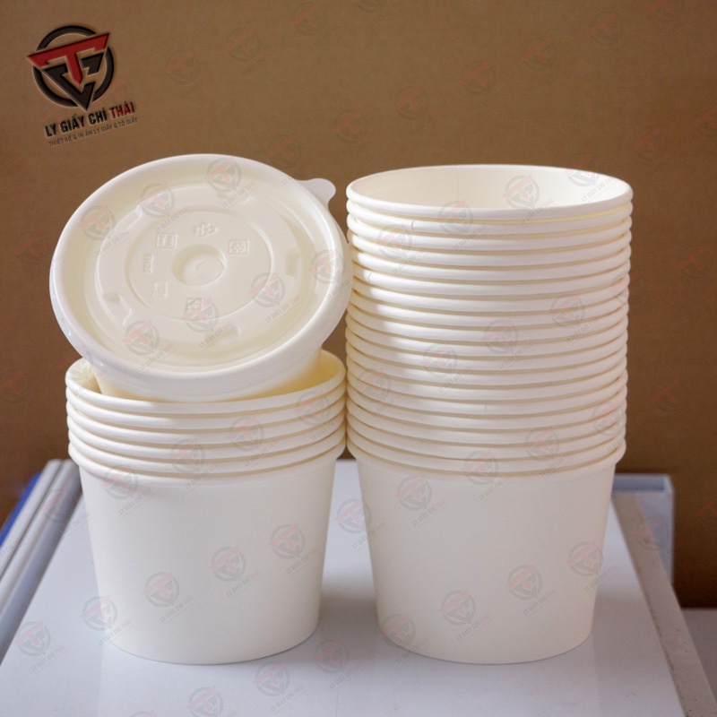 Set 50c Tô Giấy, Cốc Giấy 750ml KÈM NẮP PP DÀY, chuyên đựng đồ ăn, cháo, soup, canh, hủ tiếu, bún v.v..