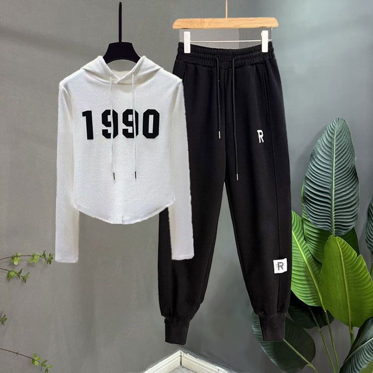 . Set Áo Hoodie Dài Tay + Quần Ống Rộng Lưng Cao Thời Trang Dành Cho Nữ