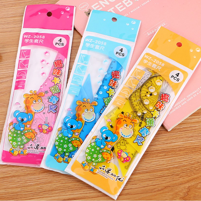 Thước kẻ 4 chiếc dễ thương hình động vật ngộ nghĩnh cho bé_ Bộ dụng cụ học tập cho bé