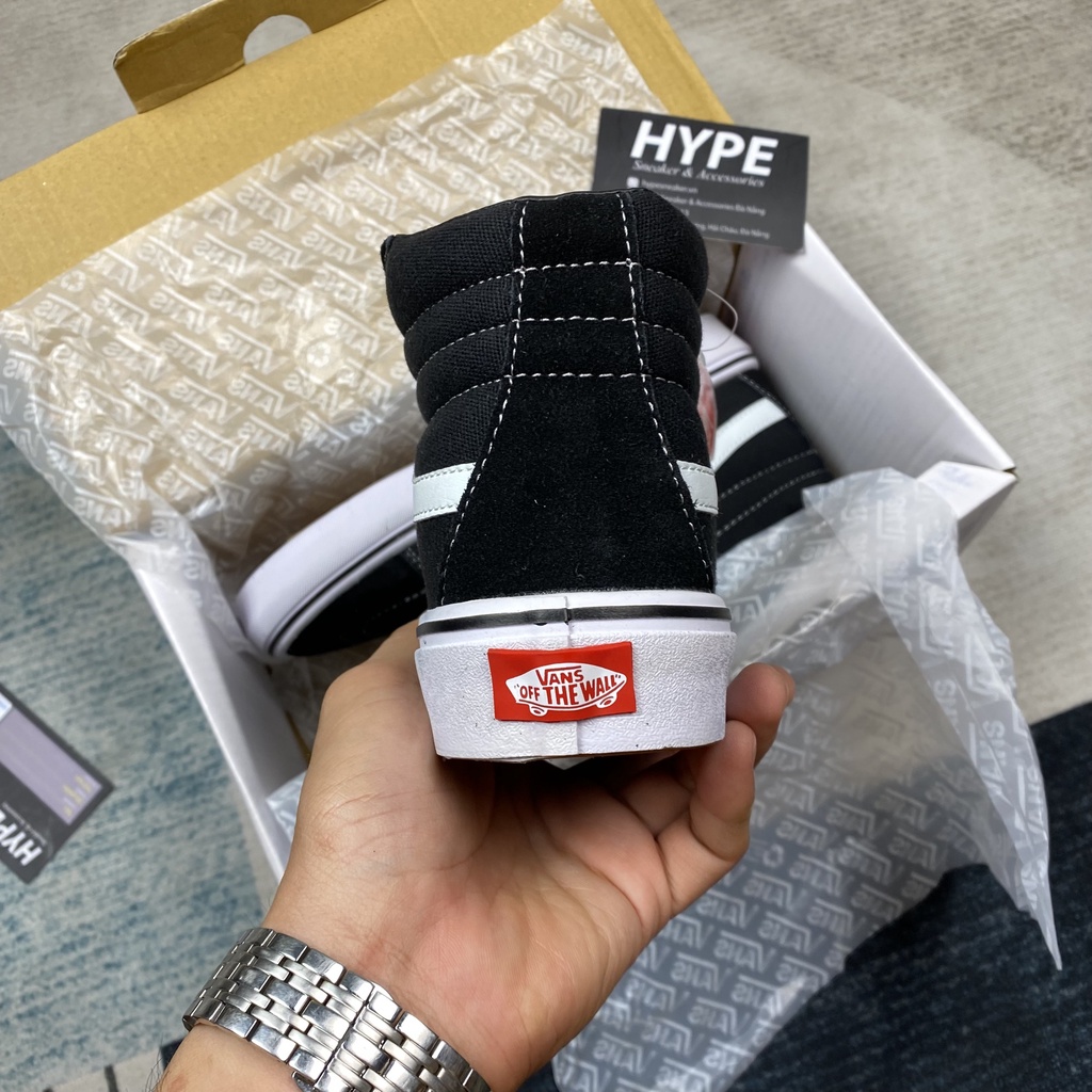 Giày sneaker nam nữ đi học: Vans SK8 Black (Vans cổ cao Đen đế Trắng) - HYPE Sneaker | Bản 1:1 chuẩn .