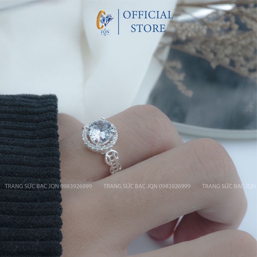 Nhẫn Kim Tiền Bạc Thật JQN Nhẫn Nữ Hột Đá Trắng Cực Đẹp N08