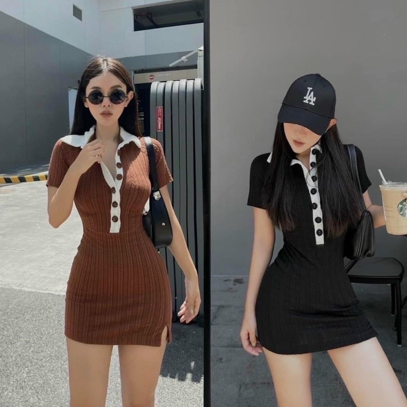 ĐẦM BODY CỔ TRỤ PHỐI NÚT TVN00