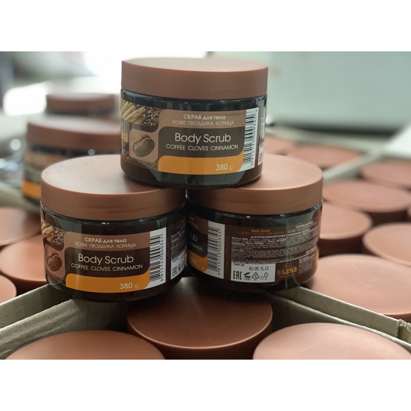 Tẩy da chết Body quế hồi cà phê Nga hũ 380g ;Tẩy da chết mặt organic shop tuýp 100g.