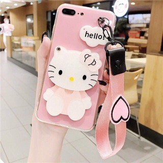 Ốp điện thoại gắn gương hình mèo kitty xinh xắn có dây đeo cho OPPO F1S F3 F5 R9S A39 A57 A83