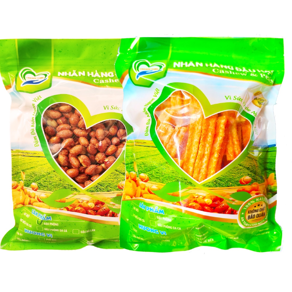 Combo 2 Túi: Đậu Phộng Rang Muối 500GR và Túi Bánh Khoai Tây Phô Mai Que & Đậu Hà Lan 178GR Tâm Đức Thiện đồ ăn vặt