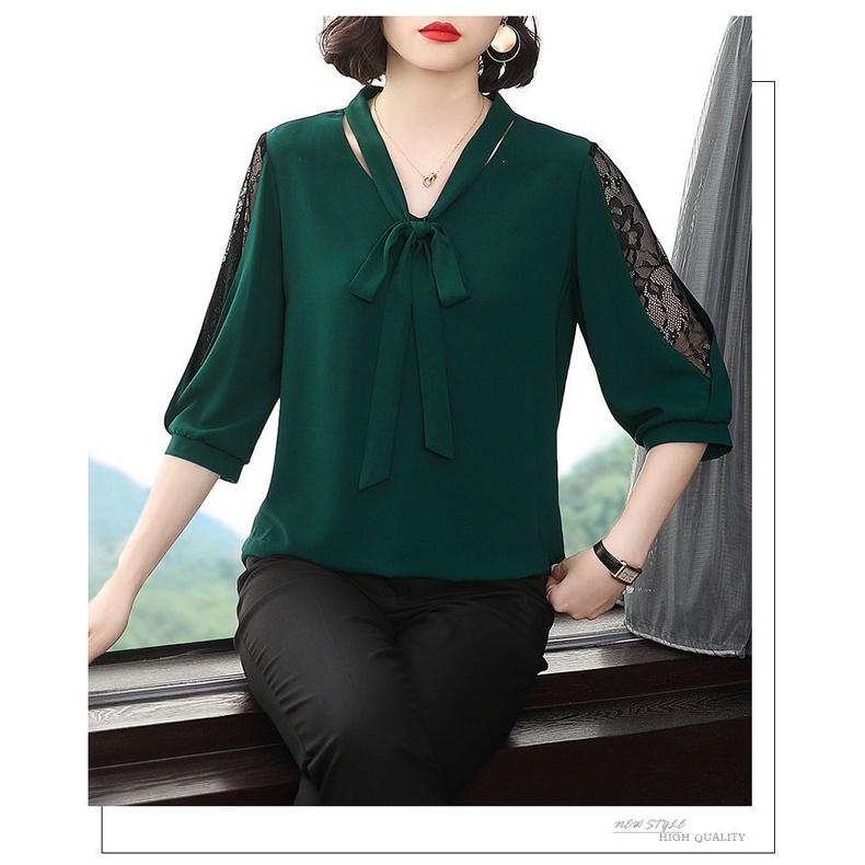 Áo sơ mi vải voan tay ngắn quý phái thanh lịch dành cho phụ nữ trung niên