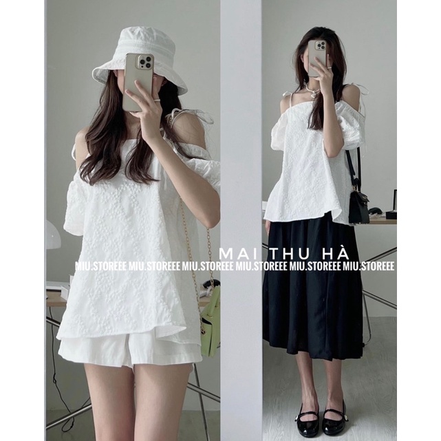 ÁO TRỄ VAI HAI DÂY TAY BỒNG THÊU HOA CÚC NHỎ ATHT2S