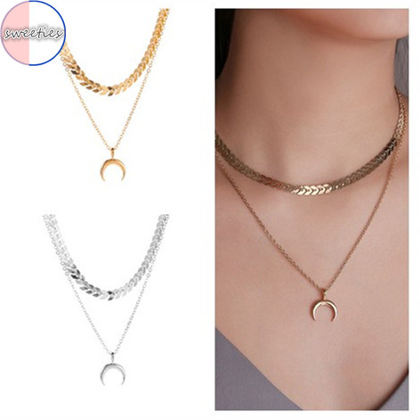 Dây chuyền nhiều lớp họa tiết mặt trăng phong cách thời trang cho phái nữ