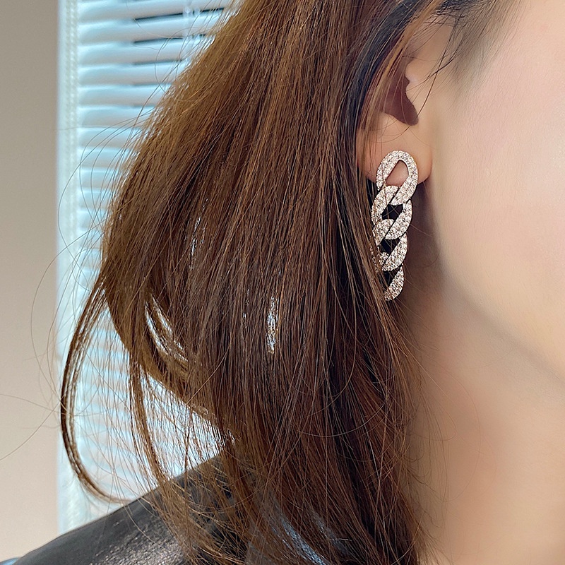 Bông Tai Dáng Dài Đính Đá Thời Trang Cho Nữ