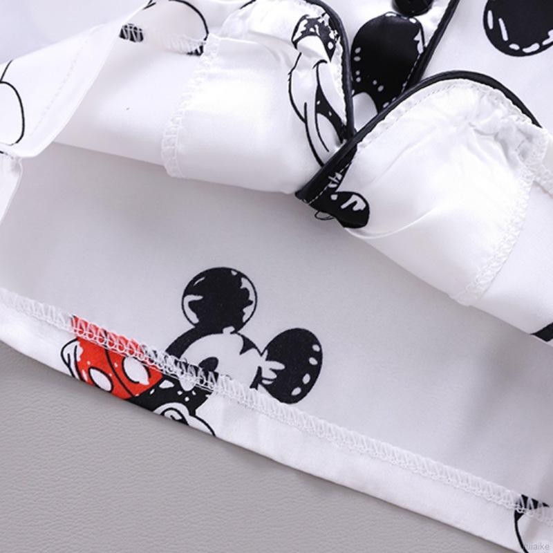 Bộ Đồ Ngủ Vải Phi Bóng In Hình Chuột Mickey Dễ Thương Cho Bé Từ 1-6 Tuổi