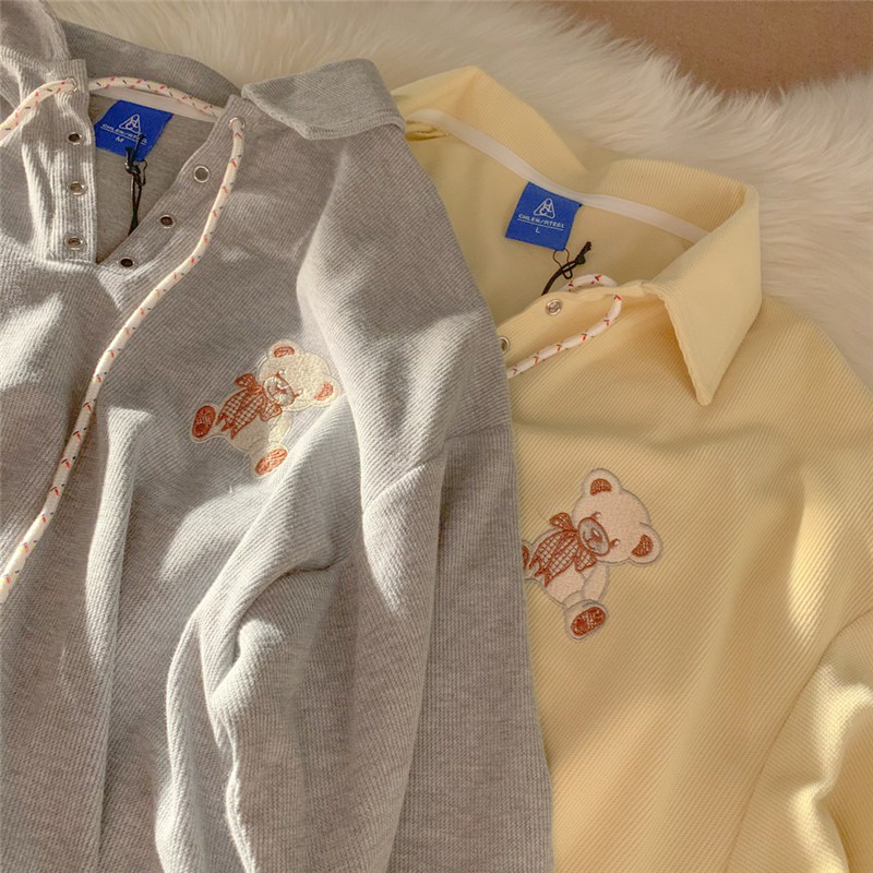 SUXI Áo Thun Thể Thao Tay Ngắn Dáng Rộng Màu Trơn In Hình Gấu Dễ Phối Đồ Thời Trang Mùa Hè Cho Nữ