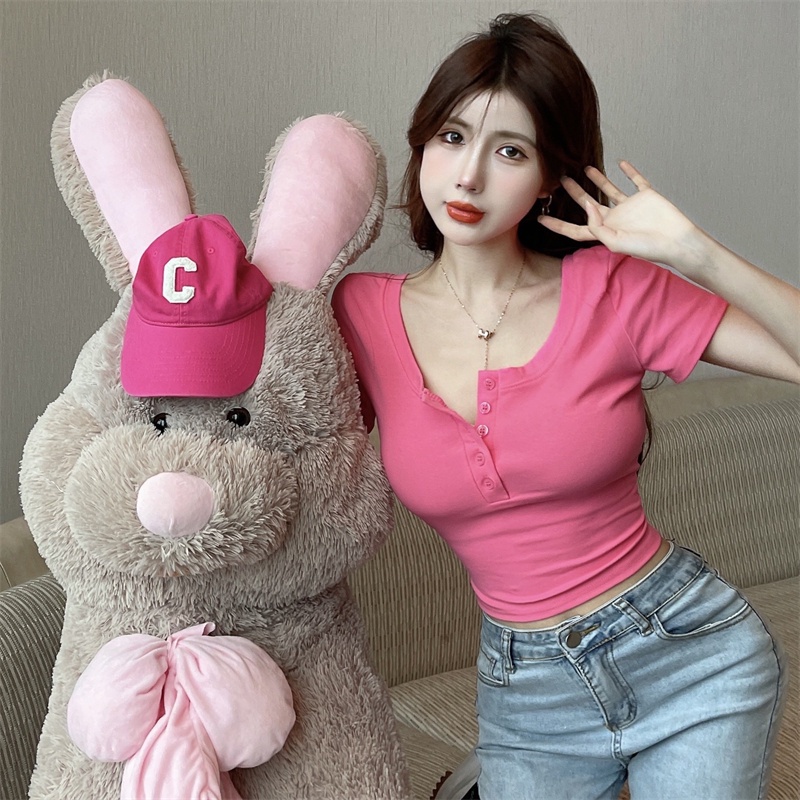 Áo Thun Tay Ngắn Cổ Vuông Màu Sắc Ngọt Ngào Thời Trang Cho Nữ