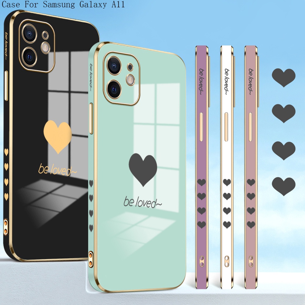 Samsung Galaxy A11 A12 A21S A31 A32 A51 A71 A03 4G 5G For Phone Case Soft Casing Silicone Lover Heart Electroplating Full Cover Shockproof TPU Cases
