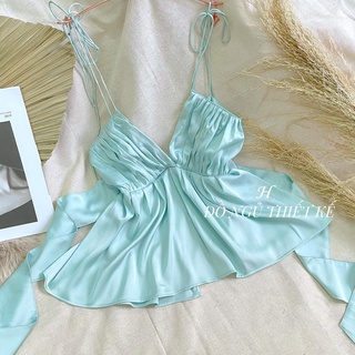 SET NGỦ LỤA NƠ XANH TRẮNG