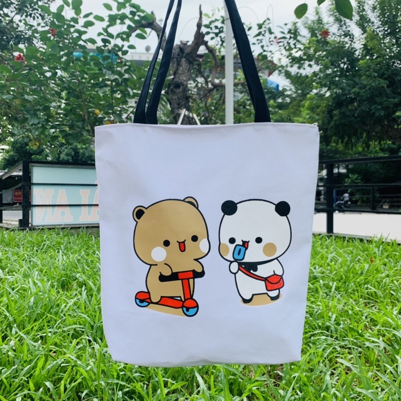 [Ảnh, Video Thật] Túi Tote Đeo Vai Vải Canvas 100% Cotton Mềm Mịn - GẤU Đôi