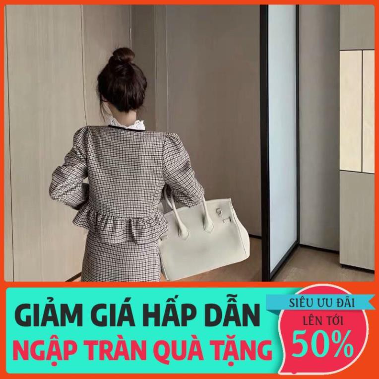 QUẢNG CHÂU ODER CHÍNH HÃNG TẬN GỐC Set áo váy peplum bèo tầng nhỏ tiểu thư vintage caro bèo ren