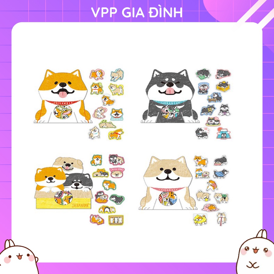 Bịch 30 Miếng Nhãn Dán Sticker Trang Trí Chó Shiba Inu & Husky