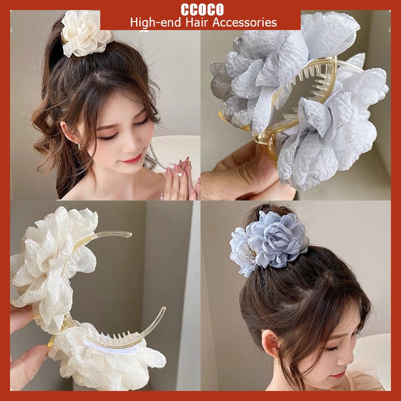 Kẹp Tóc Búi Tóc Hoa Hàn Quốc Hình Cá Mập Đính Hoa Thanh Lịch
