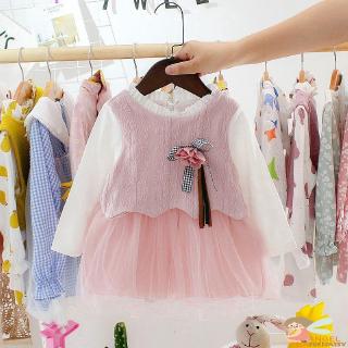 Đầm Bé Gái Tay Dài Phối Lưới