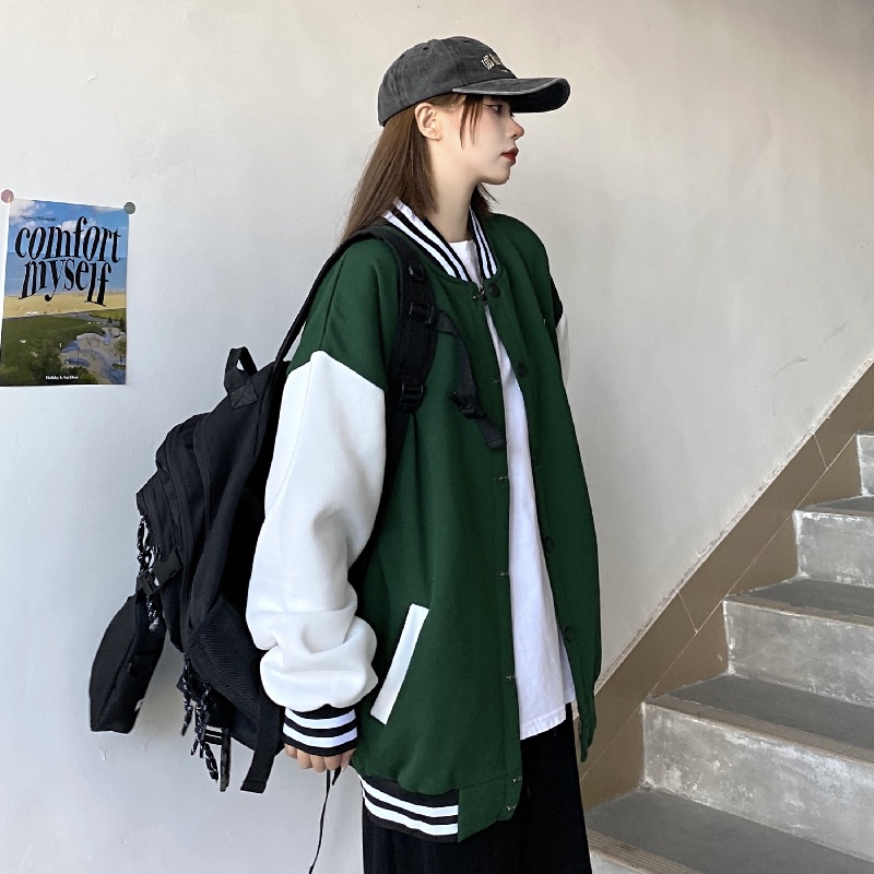 Áo khoác bomber nam nữ Yinxx, áo khoác nỉ varsity jacket 2 lớp form rộng AK17