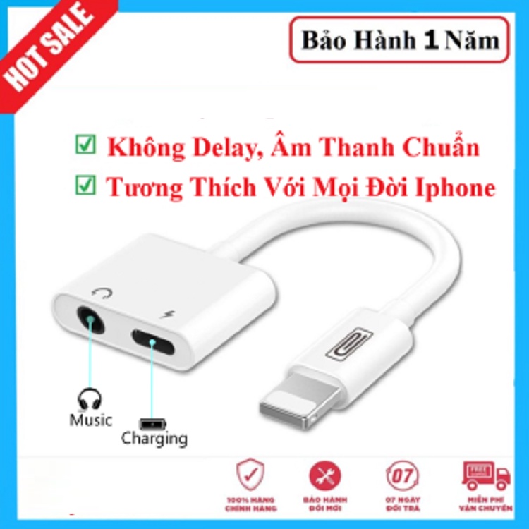 Jack chuyển đổi iphone sang jack 3.5mm và lighting - vừa sạc vừa sử dụng tai nghe - Bảo hành 1 đổi 1