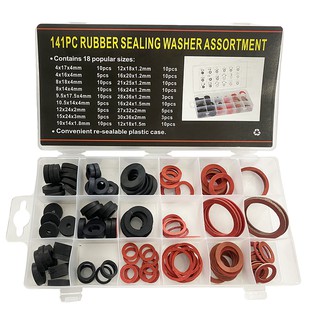 Hộp Gioăng Cao Su 141 chiếc, 18 kích cỡ cho van nước, ống nước, dây cấp nước, zoăng dây bát sen, dây xịt, dây nối, Ron
