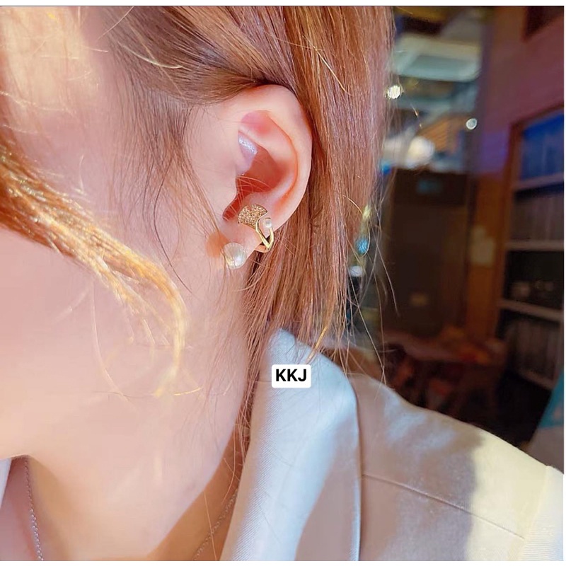 Bông tai nữ Bạc ta mạ vàng 24kara - Bông ôm vành tai  - Vàng Bạc Khải Khải