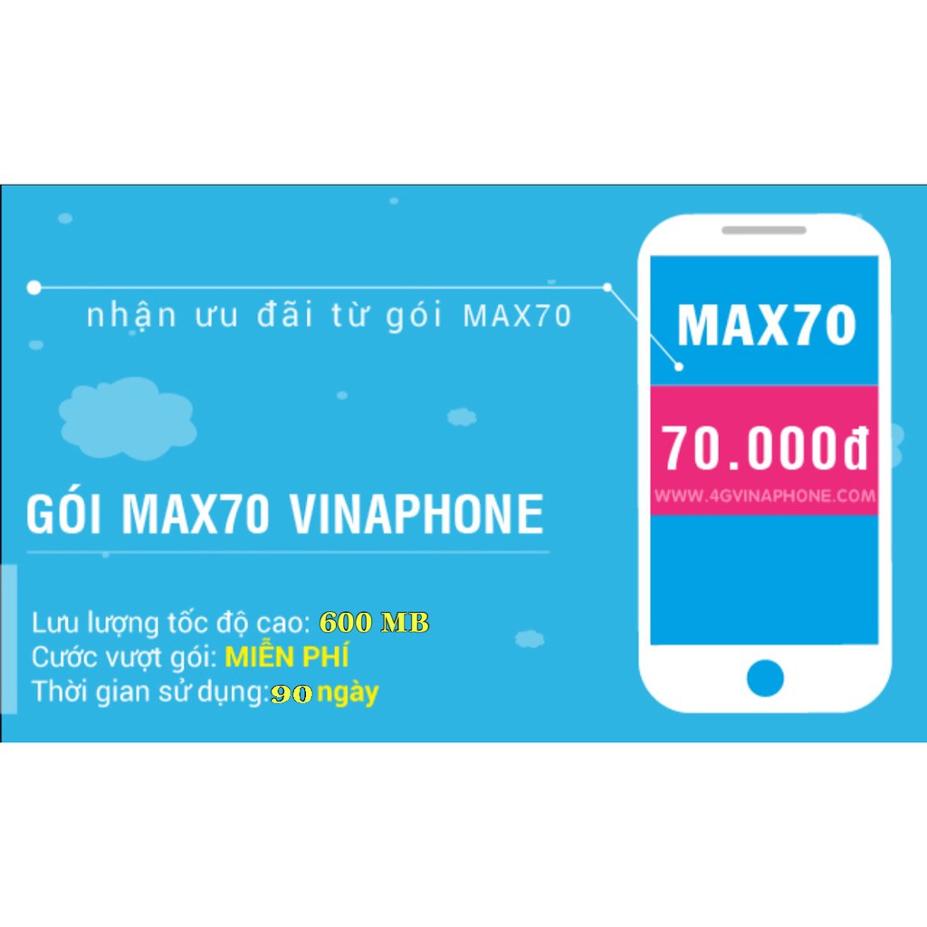 Sim Vina miễn phí 3 tháng vào mạng gói MAX 70