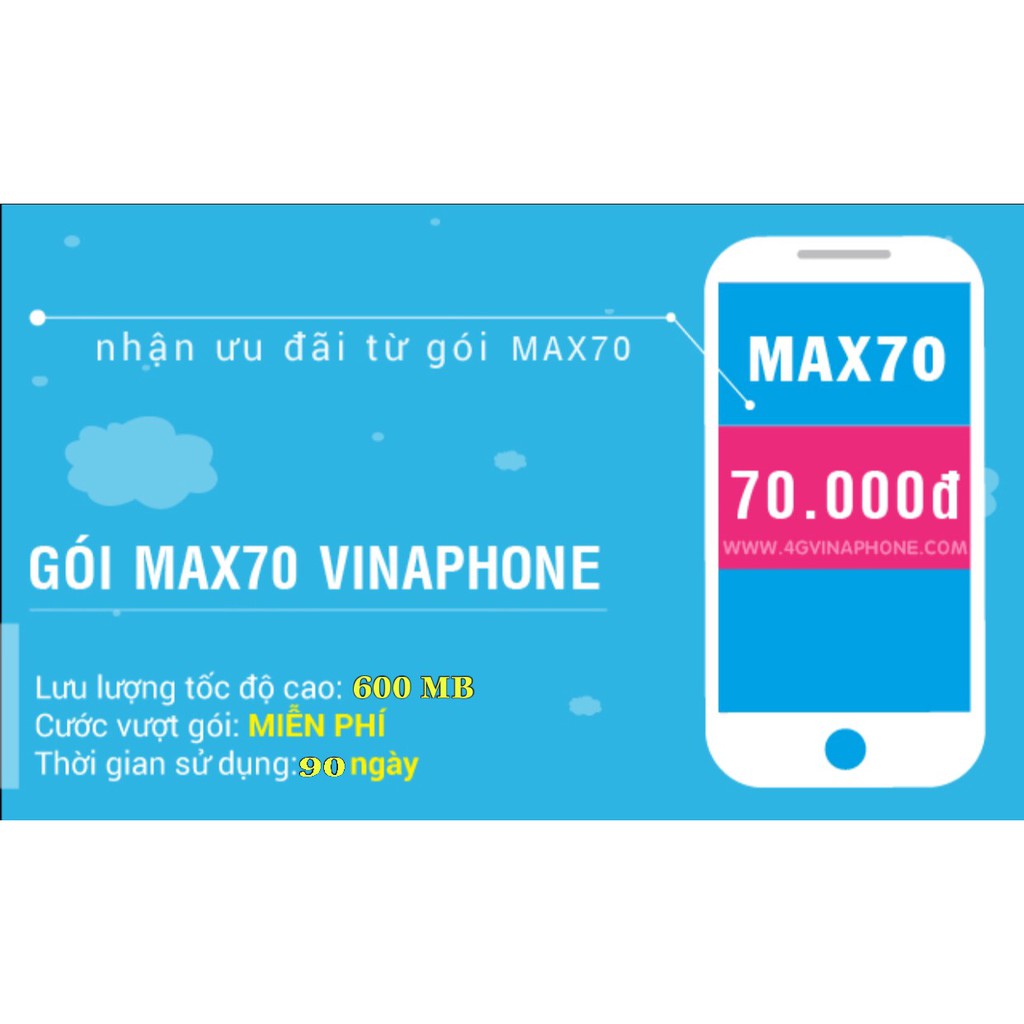 (Free mạng 3 tháng) Sim Vina miễn phí 3 tháng vào mạng gói MAX 70