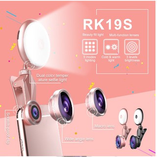 Đèn Flash Hỗ Trợ Chụp Ảnh Selfie Rk19S Xoay 360 Độ Cho Iphone Android