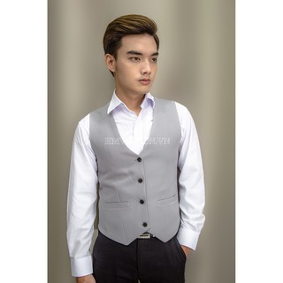 Áo gile nam form ôm body màu xám ghi tặng nơ đen