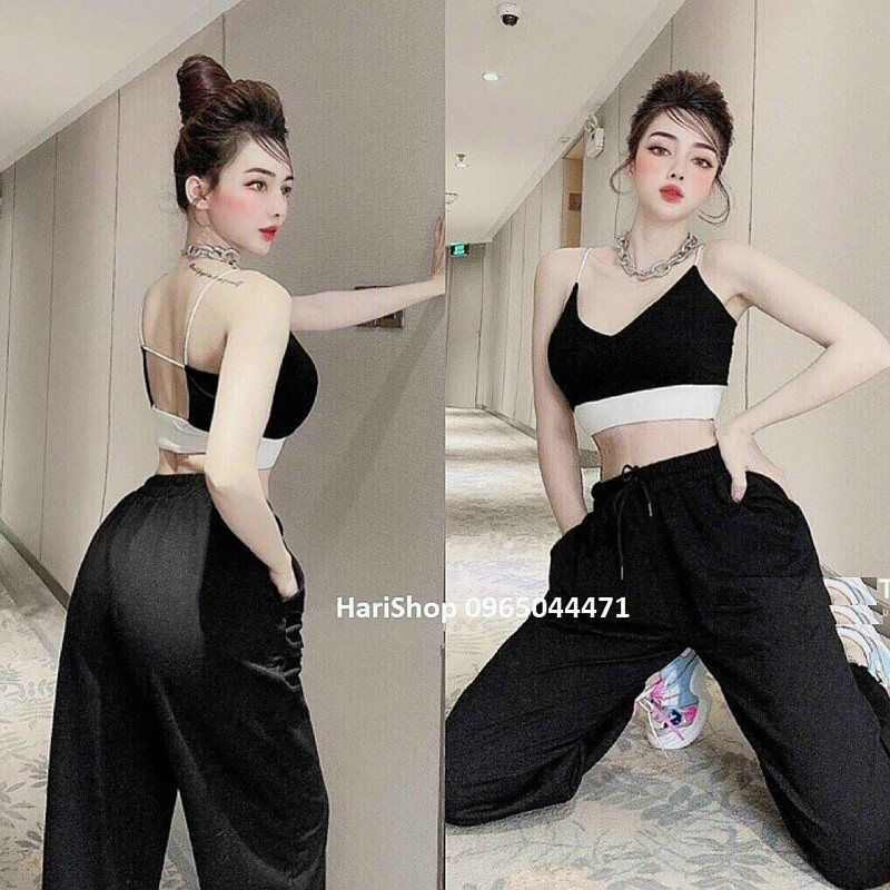 Set thể thao áo hai dây quần jogger chất đẹp cao cấp cá tính phong cách