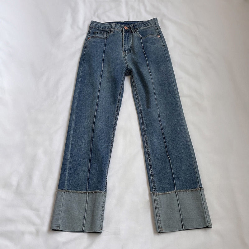 Jiashucheng Quần Jean Dài Tới Mắt Cá Chân Eo Cao Dáng Suông Cỡ Lớn Phong Cách Mới Cho Nữ
