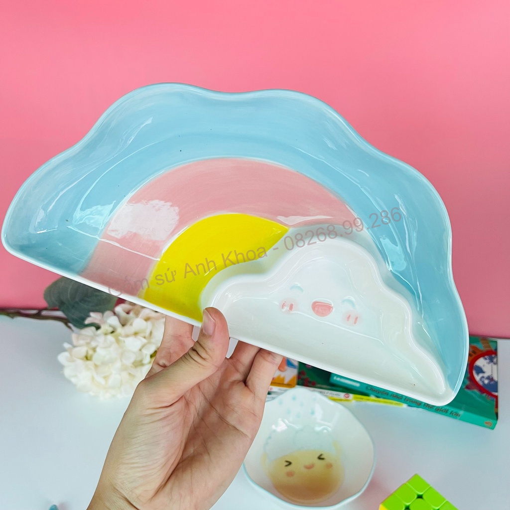 Bát Đĩa Decor, Chén Dĩa dễ thương, Bát ăn cơm Sét cầu vồng 4 món cực cute xinh yêu