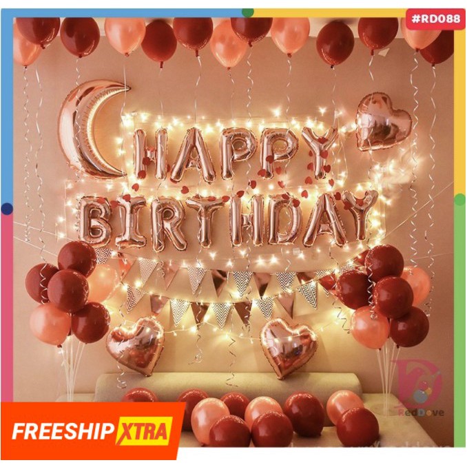 SET BONG BÓNG TRANG TRÍ SINH NHẬT HAPPY BIRTHDAY ĐÈN LED PHỤ KIỆN TRANG TRÍ SINH NHẬT